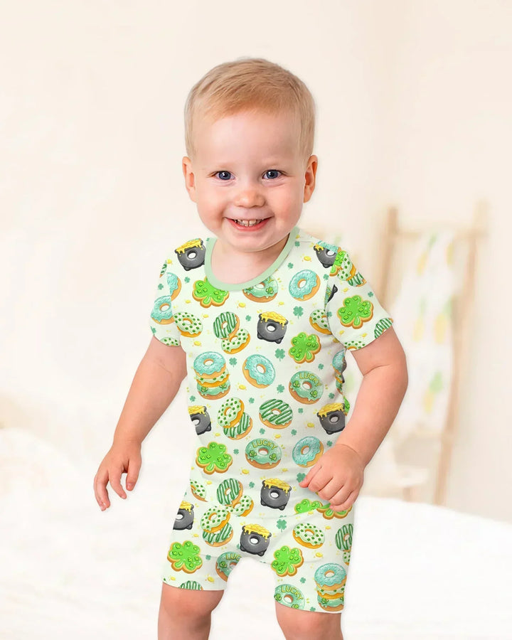 St. Patrick's Day Donut Bamboo Two Piece Short Sleeve Shorts Pajama Set