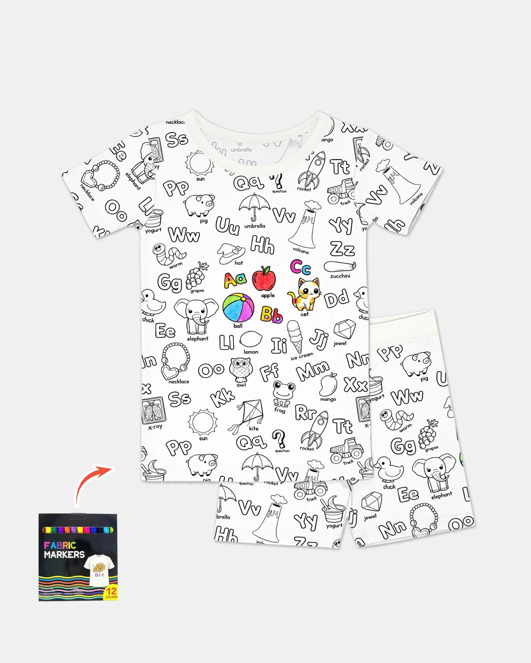 All Colorable Alphabet Bamboo Two Piece Short Sleeve Shorts Pajama Set