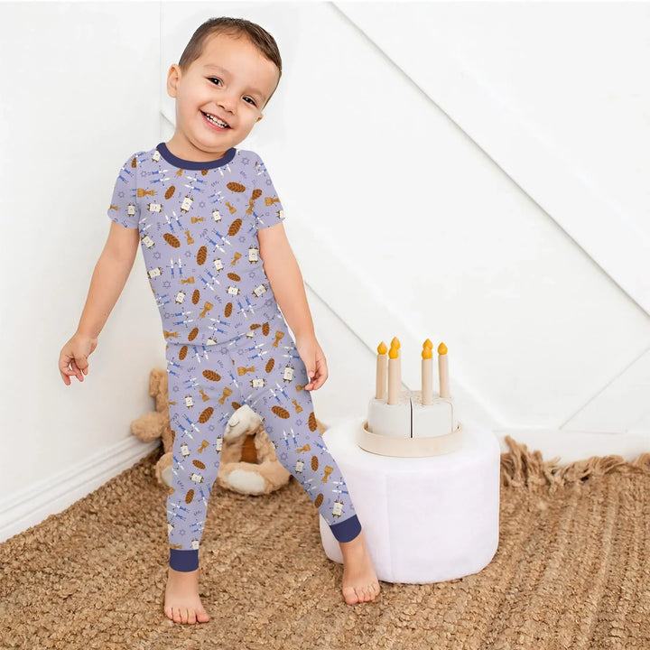 Shabbat Shalom Family Matching Bamboo Two Piece Short Sleeve Pajama Set
