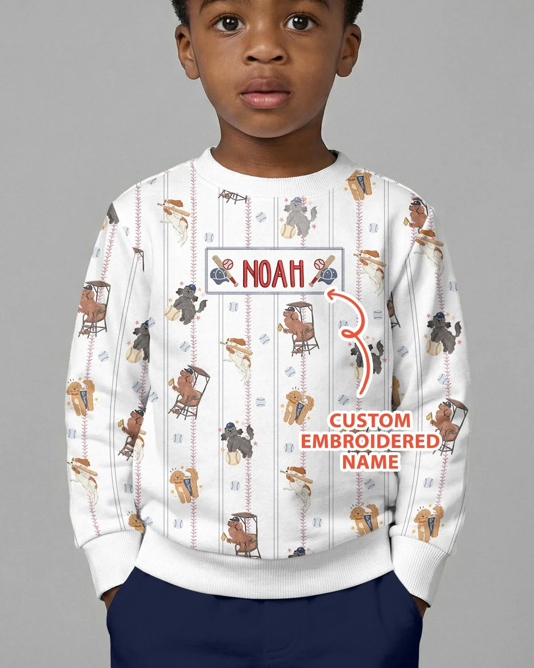 Custom Embroidered Name Baseball Bamboo Crewneck Sweatshirt