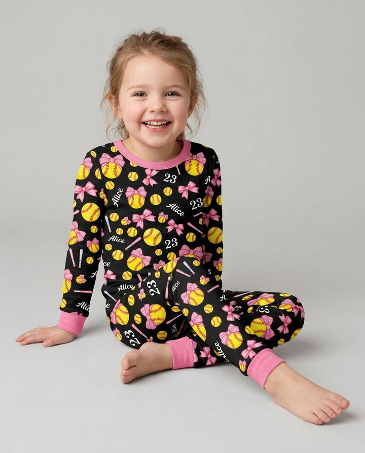Little Softball Star Bamboo Two Piece Long Sleeve Pajama Set