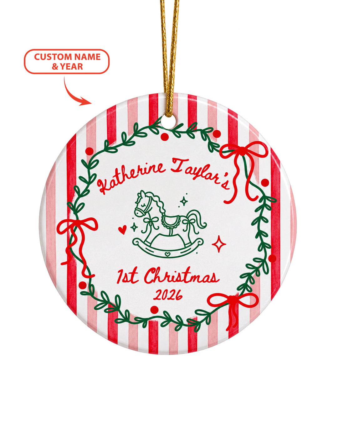 Whimsical First Christmas Ceramic Ornament