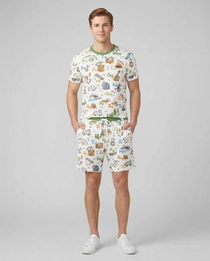 Adventure Alphabet ABCs Summer Camp Bamboo Men Short Sleeve Short Pajama Set