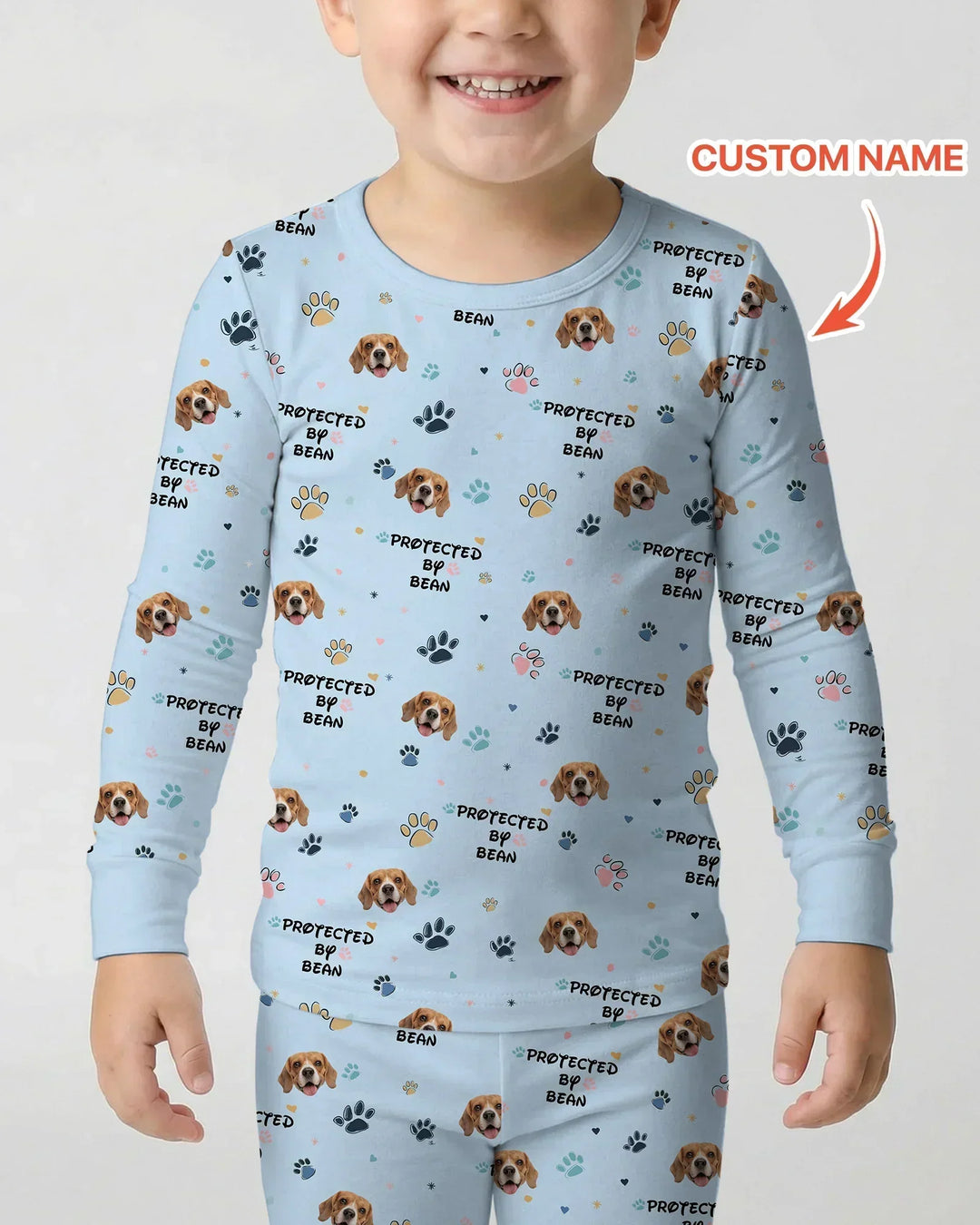 Custom Dogs Photo "Protected By" Bamboo Two Piece Long Sleeve Pajama Set