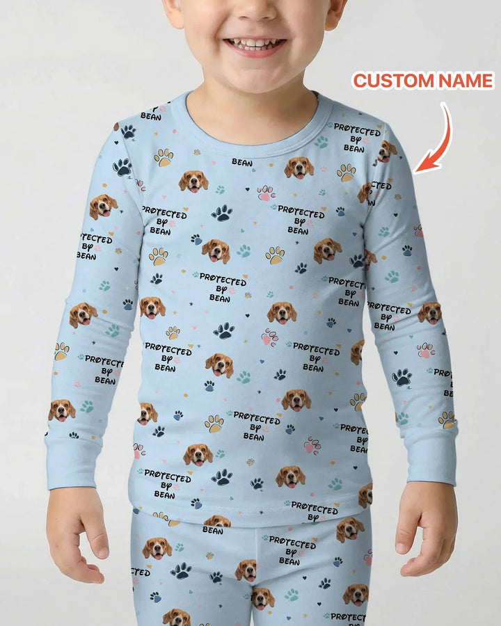 Custom Dogs Photo "Protected By" Bamboo Two Piece Long Sleeve Pajama Set