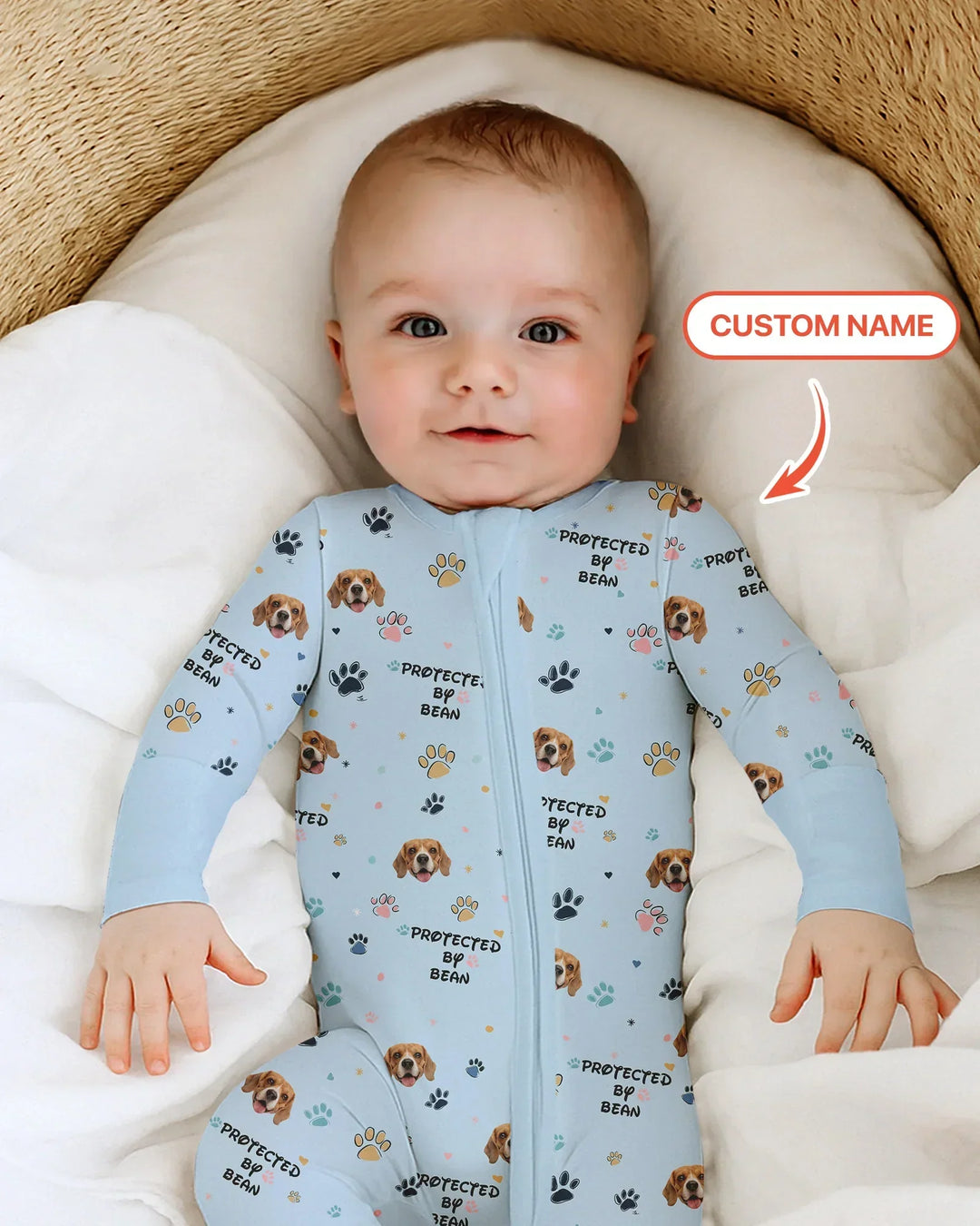 Custom Dogs Photo "Protected By" Bamboo Convertible Zippered Romper