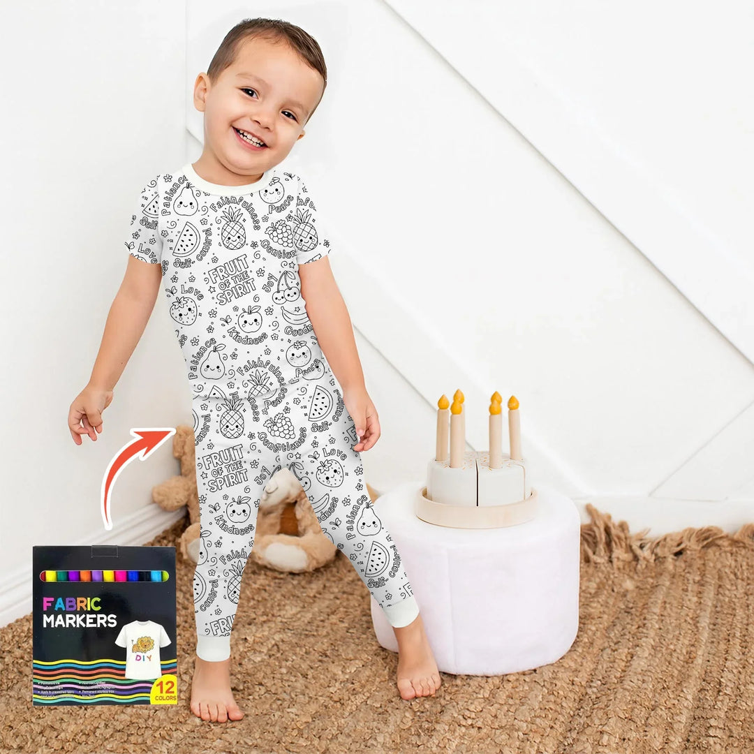 All Colorable Fruit of the Spirit Bamboo Two Piece Short Sleeve Pajama Set