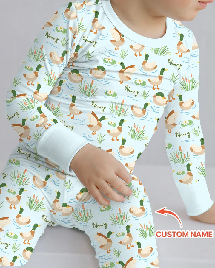 Personalized Mallard Duck Bamboo Two Piece Long Sleeve Pajama Set
