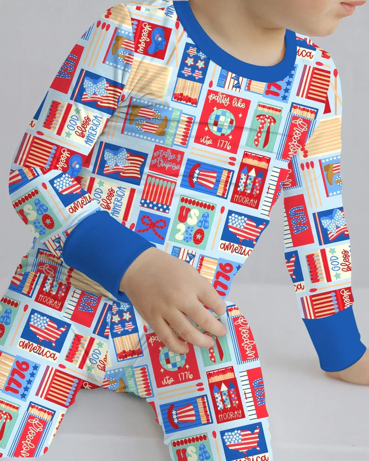 Patriotic Matchbox Family Matching Bamboo Two Piece Long Sleeve Pajama Set