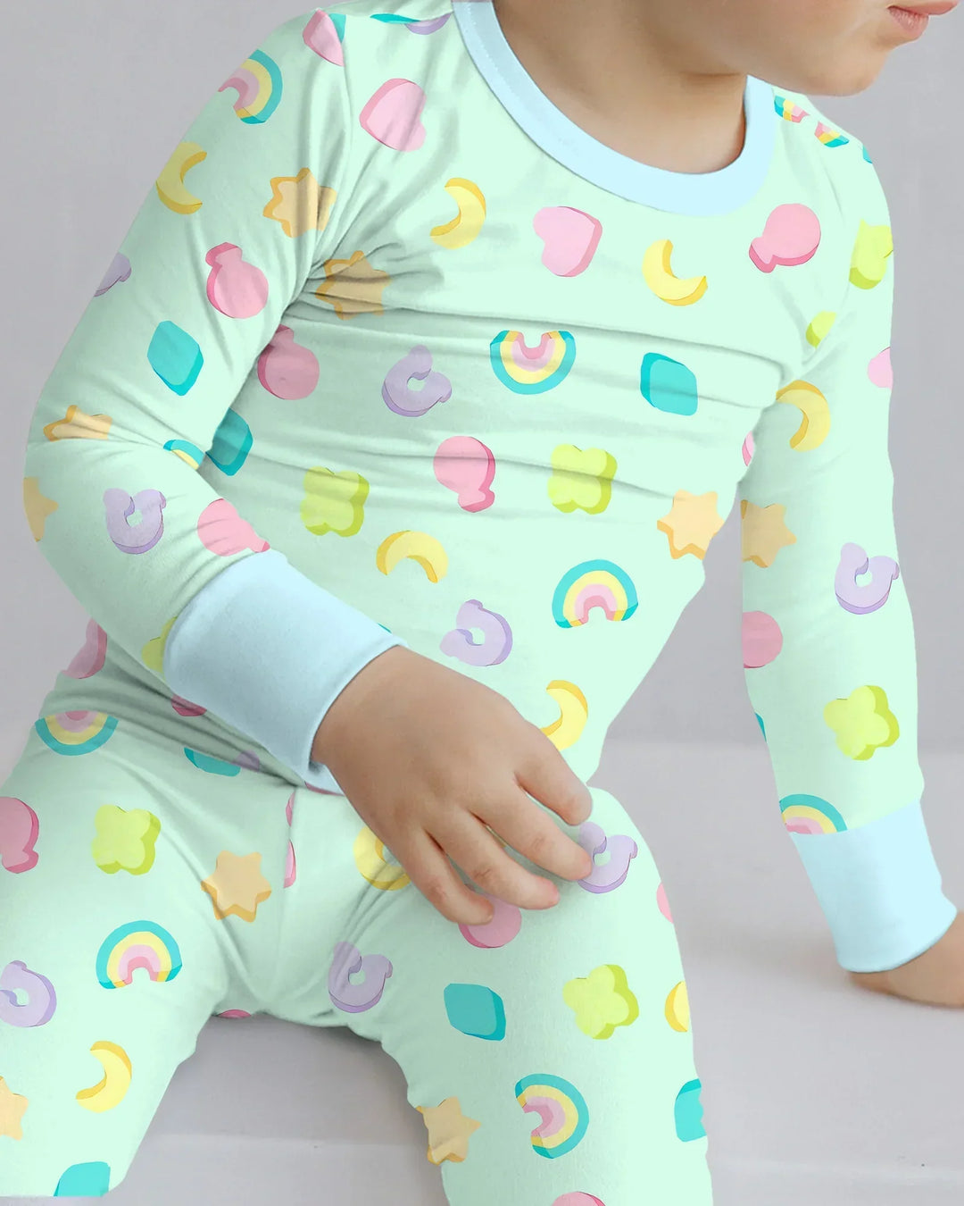 Pastel Lucky Charms Scatter Bamboo Two Piece Long Sleeve Pajama Set