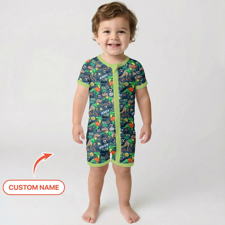 Custom Name Dino Soccer Bamboo Shorty Zippy