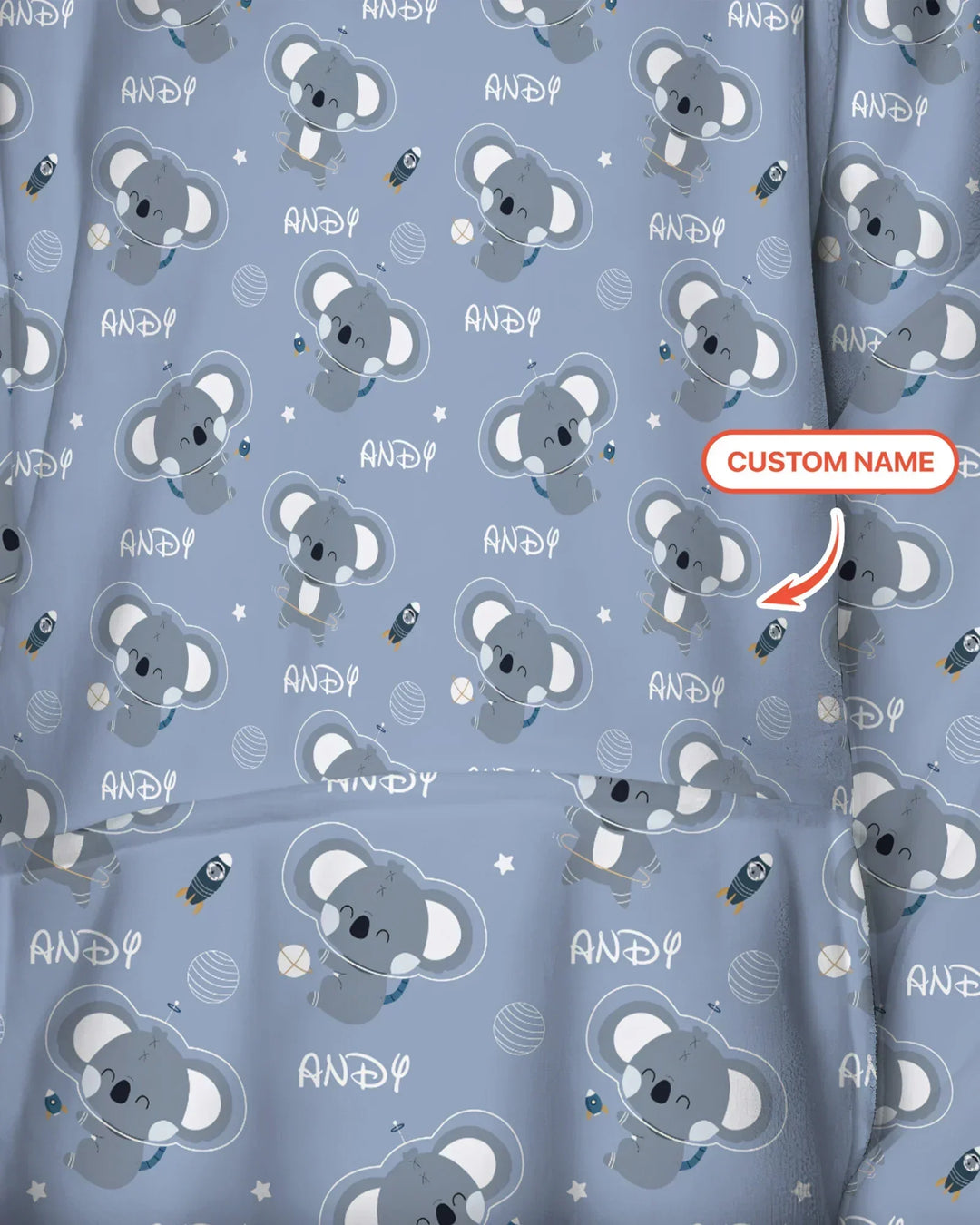 Custom Name Cosmic Koala Bamboo Blanket Hoodie