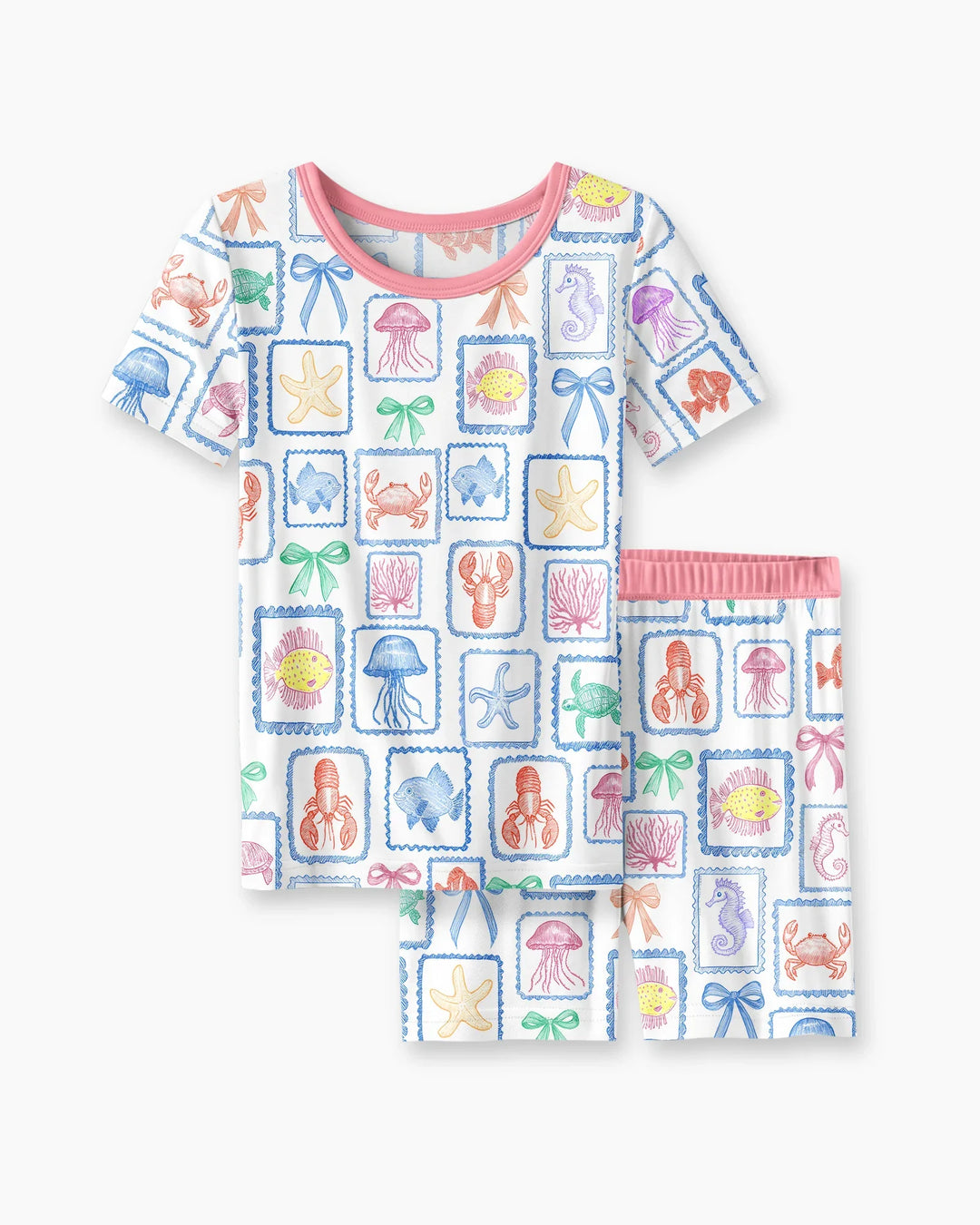 Coastal Treasures Family Matching Bamboo Two Piece Short Sleeve Shorts Pajama Set