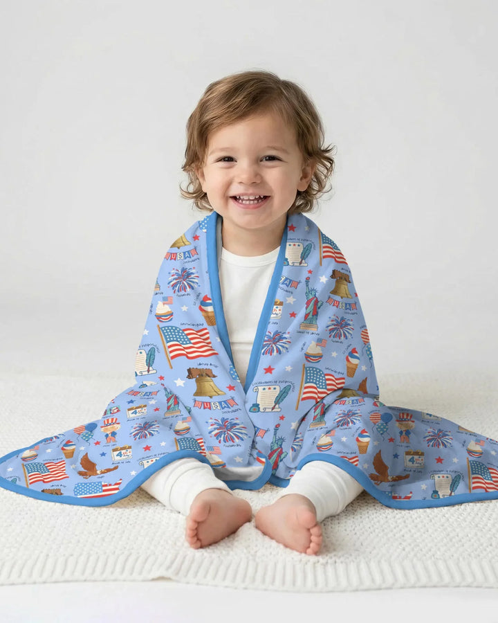 Hand Drawn Patriotic Iconic Bamboo Blanket