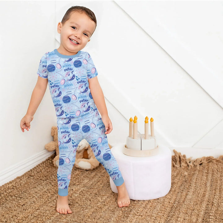 Custom Name Zodiac Pisces Bamboo Two Piece Short Sleeve Pajama Set