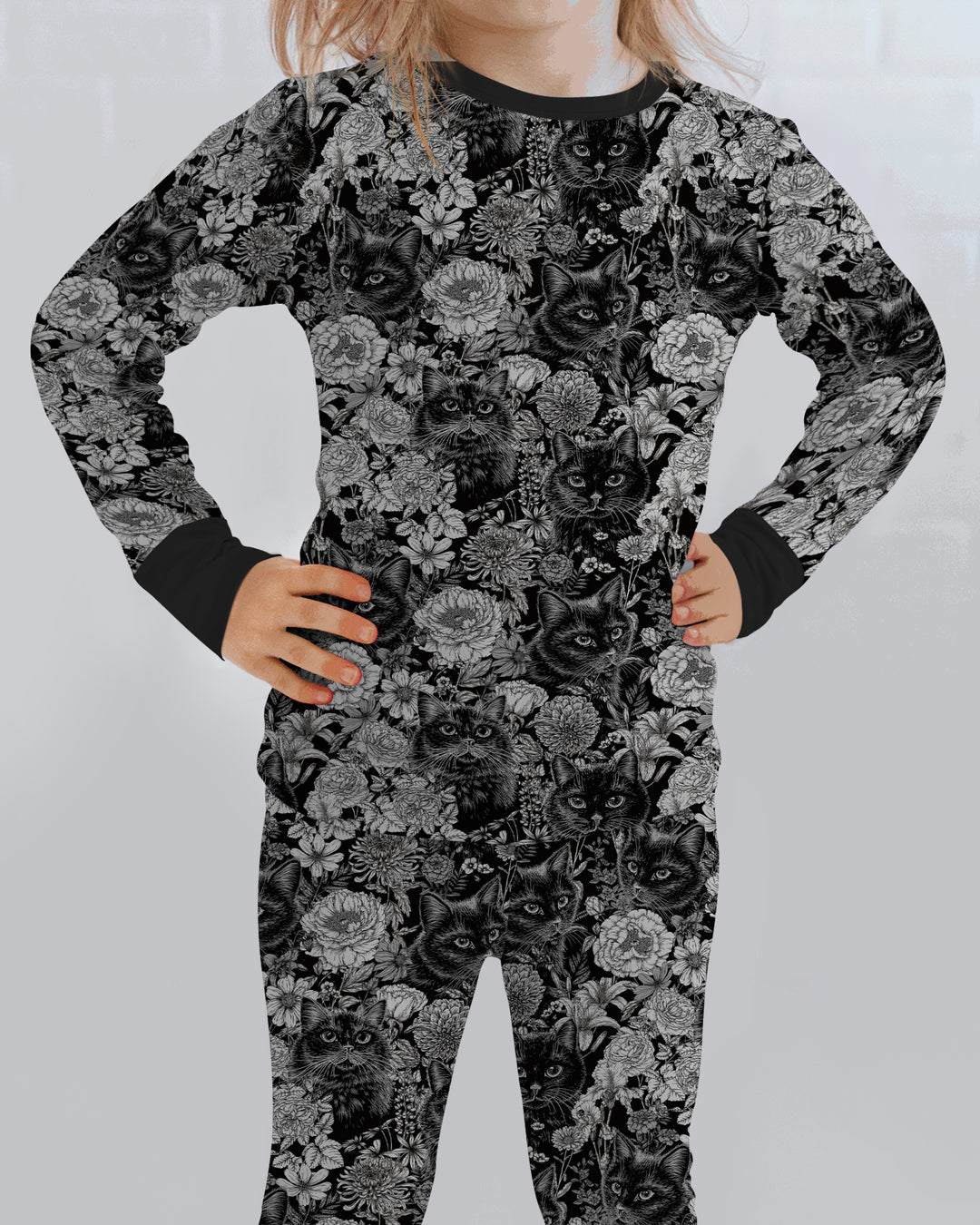 Midnight Cat Garden Bamboo Two Piece Long Sleeve Pajama Set