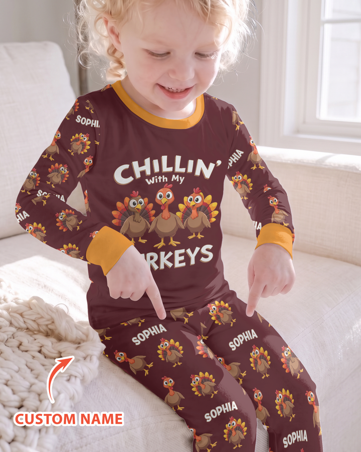 Chillin With Turkey Bamboo Two Piece Long Sleeve Pajama Set