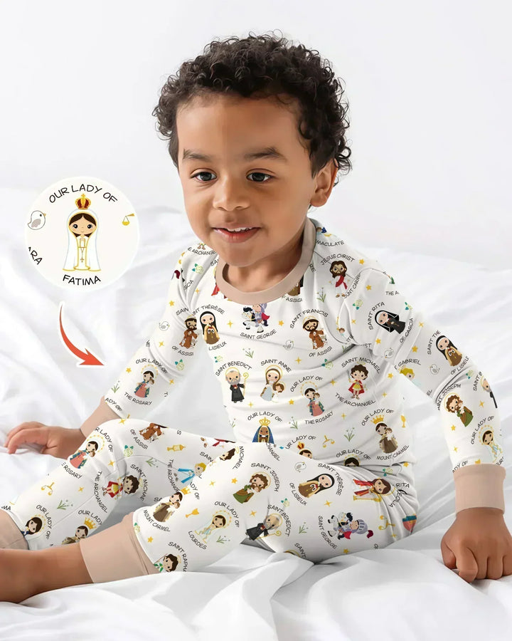 Pray For Us Family Matching Bamboo Two Piece Long Sleeve Pajama Set