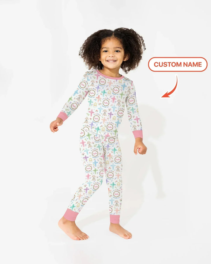 He Is Risen Personalized Template Bamboo Two Piece Long Sleeve Pajama Set