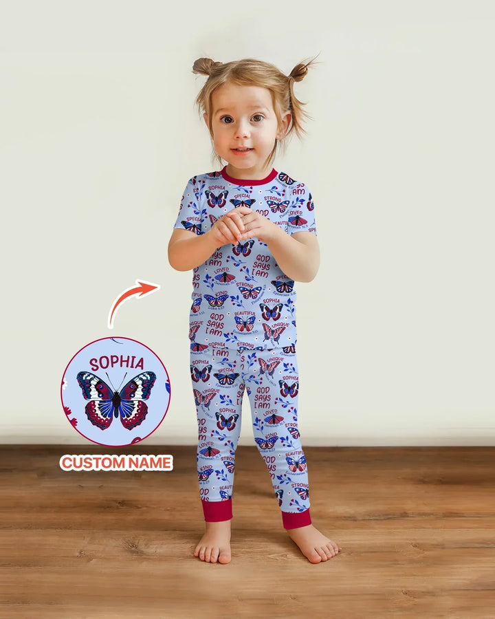 God Says I Am - Liberty Wings Custom Name Bamboo Two Piece Short Sleeve Pajama Set