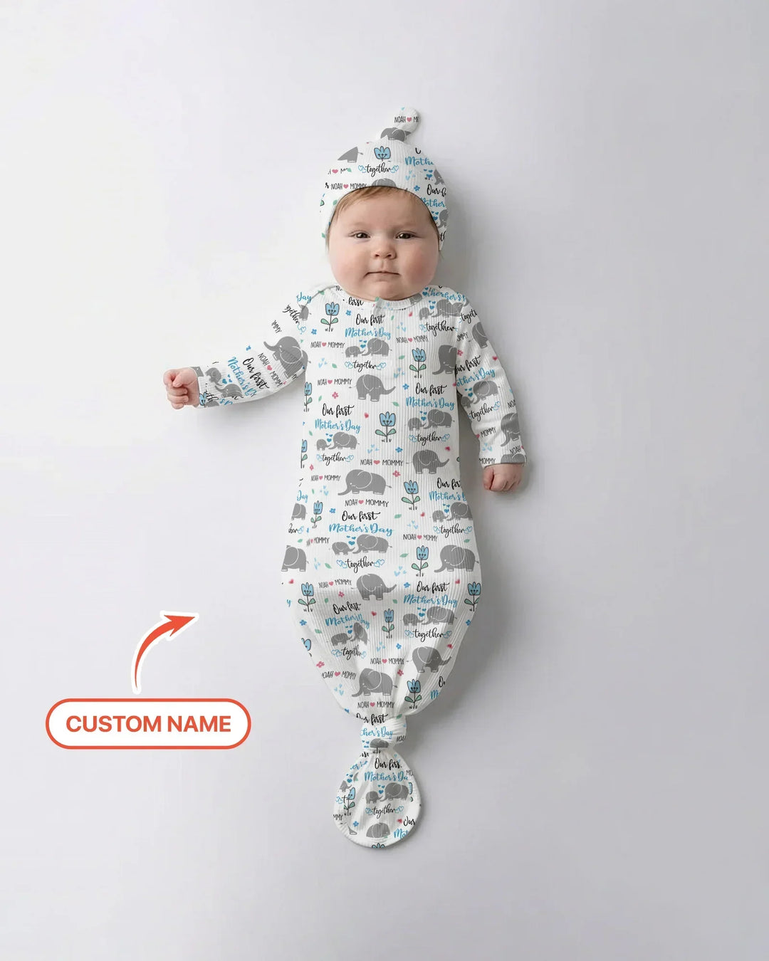 Custom Name Elephant Our First Mother's Day Bamboo Knot Gown