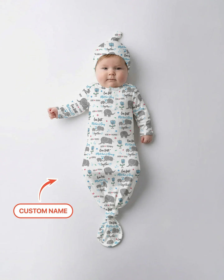 Custom Name Elephant Our First Mother's Day Bamboo Knot Gown