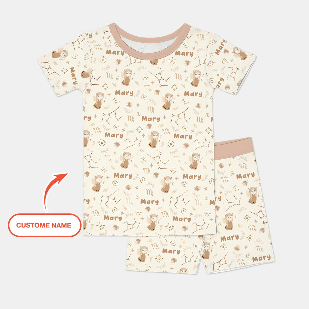 Bohemian Baby Zodiac Signs Custom Name Bamboo Two Piece Short Sleeve Shorts Pajama Set