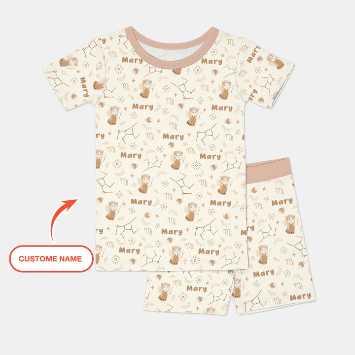 Bohemian Baby Zodiac Signs Custom Name Bamboo Two Piece Short Sleeve Shorts Pajama Set