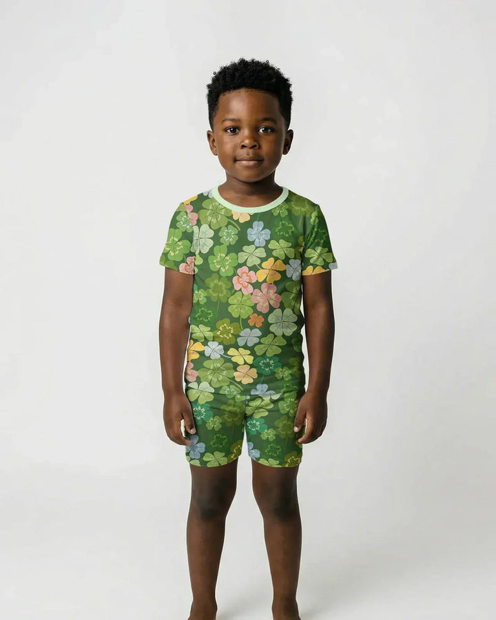 Lucky 4 Leaf Clover Bamboo Two Piece Short Sleeve Shorts Pajama Set