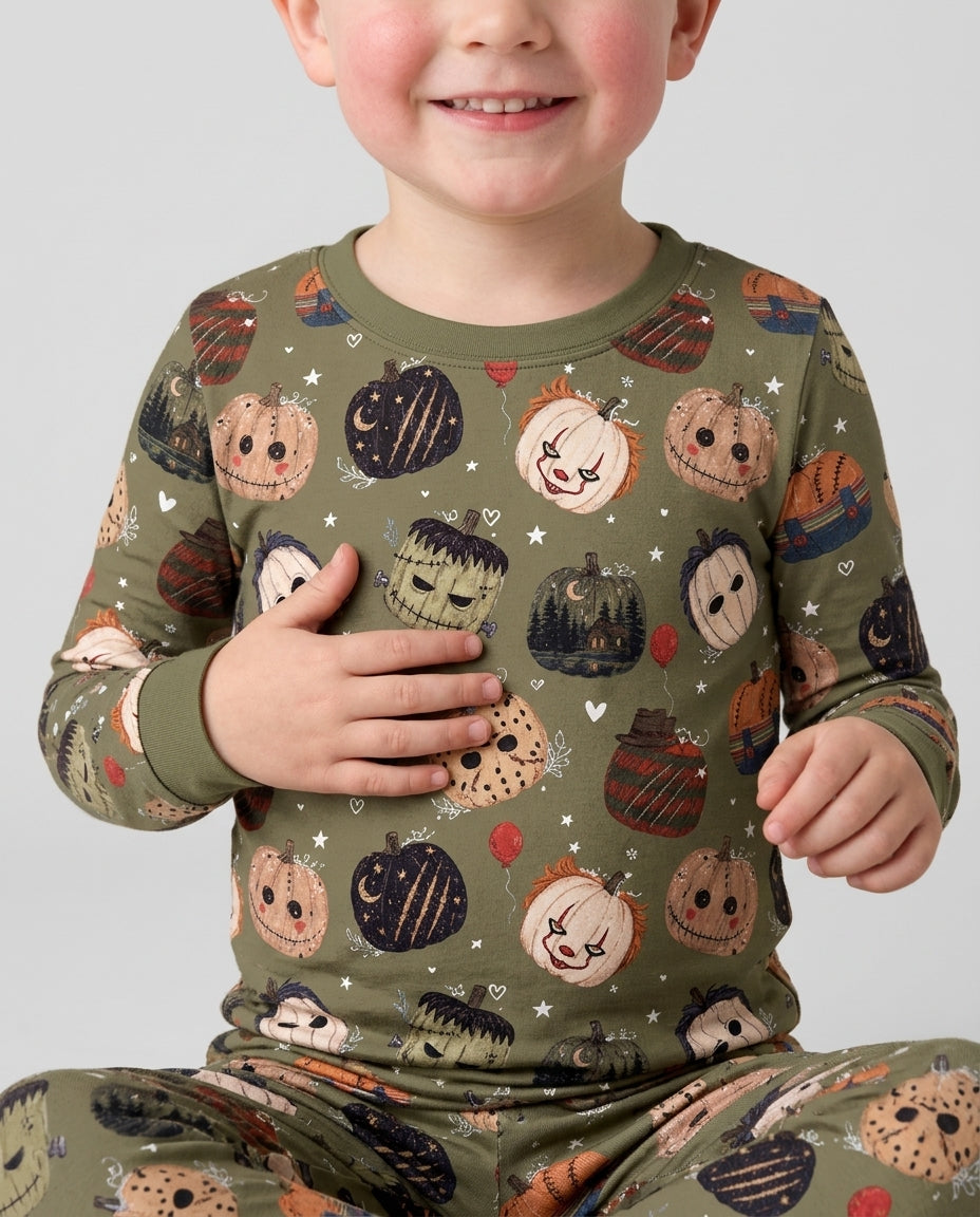 Spooky Slasher Pumpkins Bamboo Two Piece Long Sleeve Pajama Set
