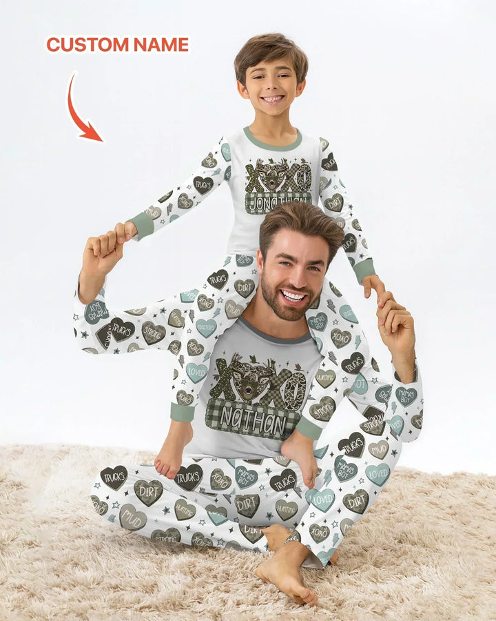 Personalized Hunting Sweethearts Candy Daddy & Me Matching Bamboo Men's Pajama Set