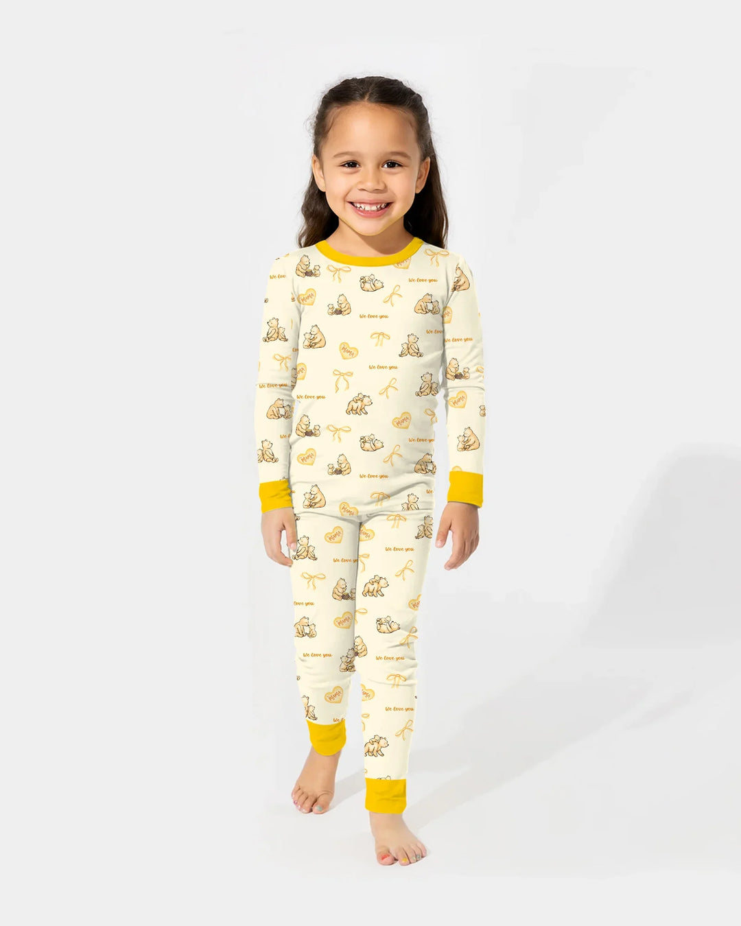 Sweat Yellow Mama Bear Two Piece Long Sleeve Pajama Set