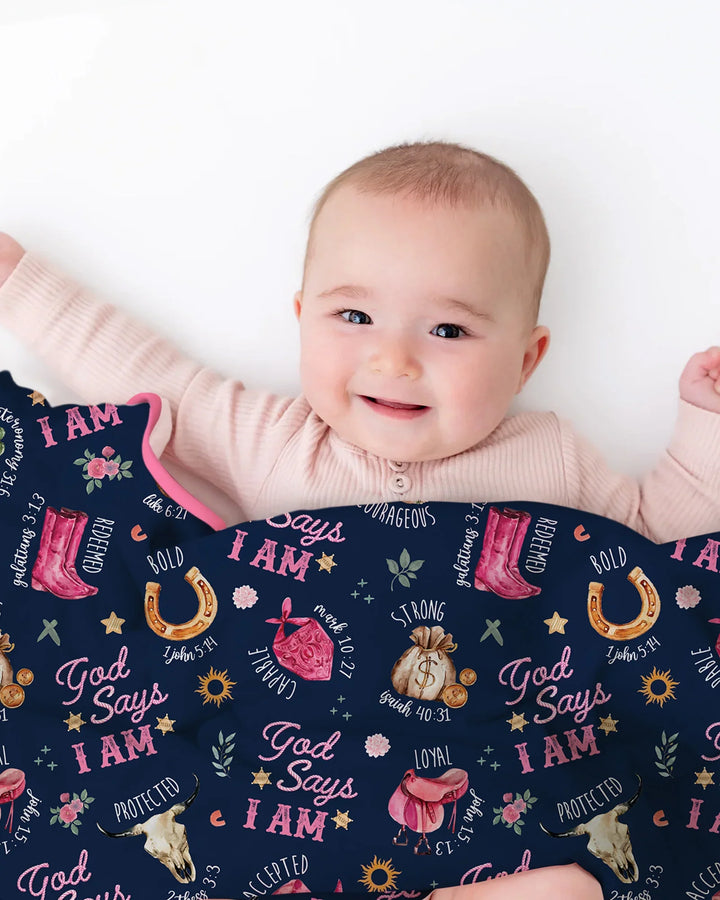 God Says I Am Western Faith Bamboo Blanket