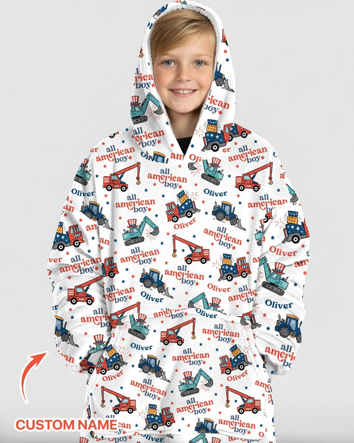 Custom Name All-American Boy Bamboo Blanket Hoodie