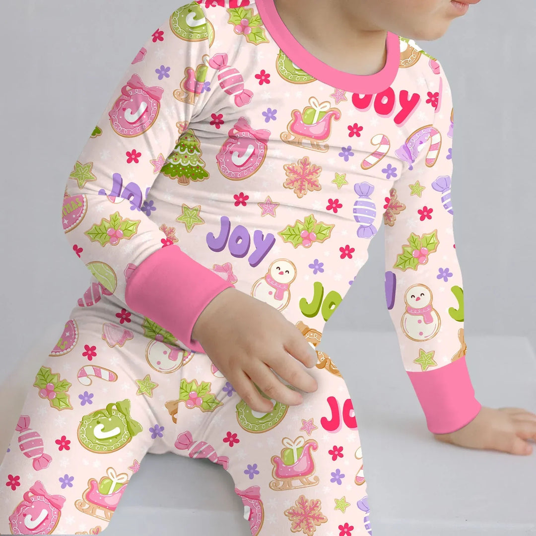 Custom Name Christmas Cookies Bamboo Two Piece Long Sleeve Pajama Set