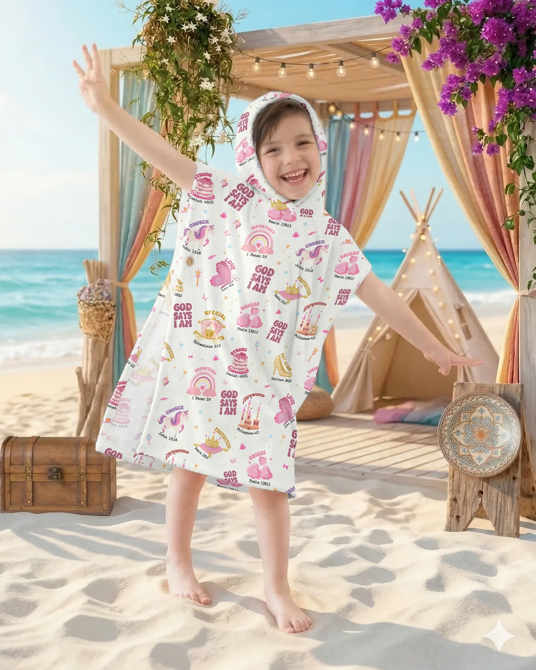 God Says I Am Girl Bamboo Swim Poncho