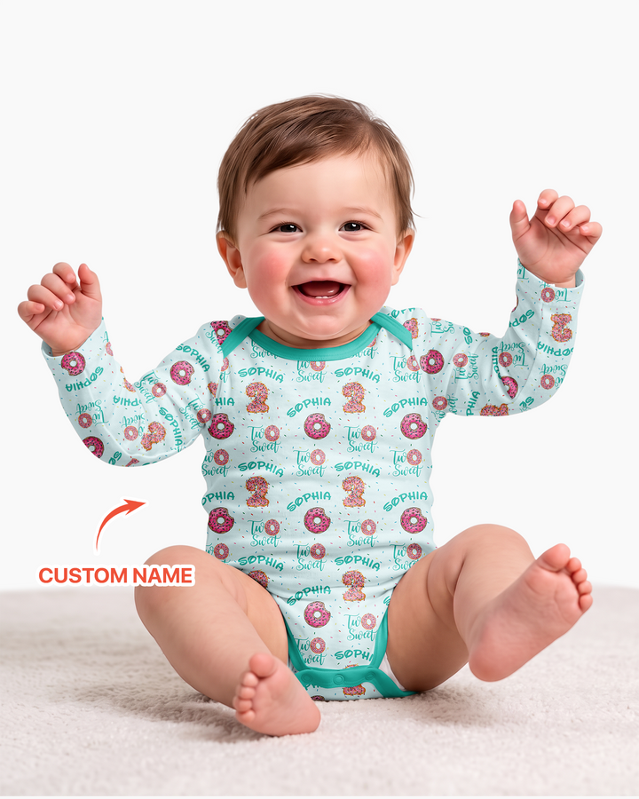 Custom Name Two Sweet Donut Bamboo Bodysuit