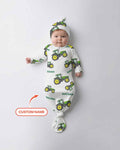 Custom Name Green Tractors Matching Daddy & Me Bamboo Knot Gown