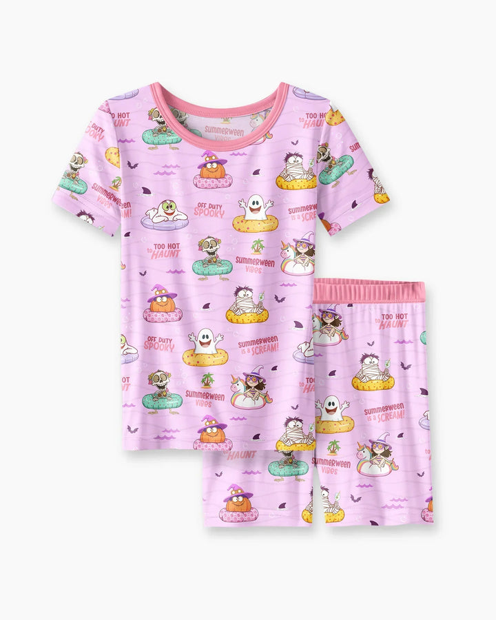 Summerween Cartoon Bamboo Two Piece Short Sleeve Shorts Pajama Set