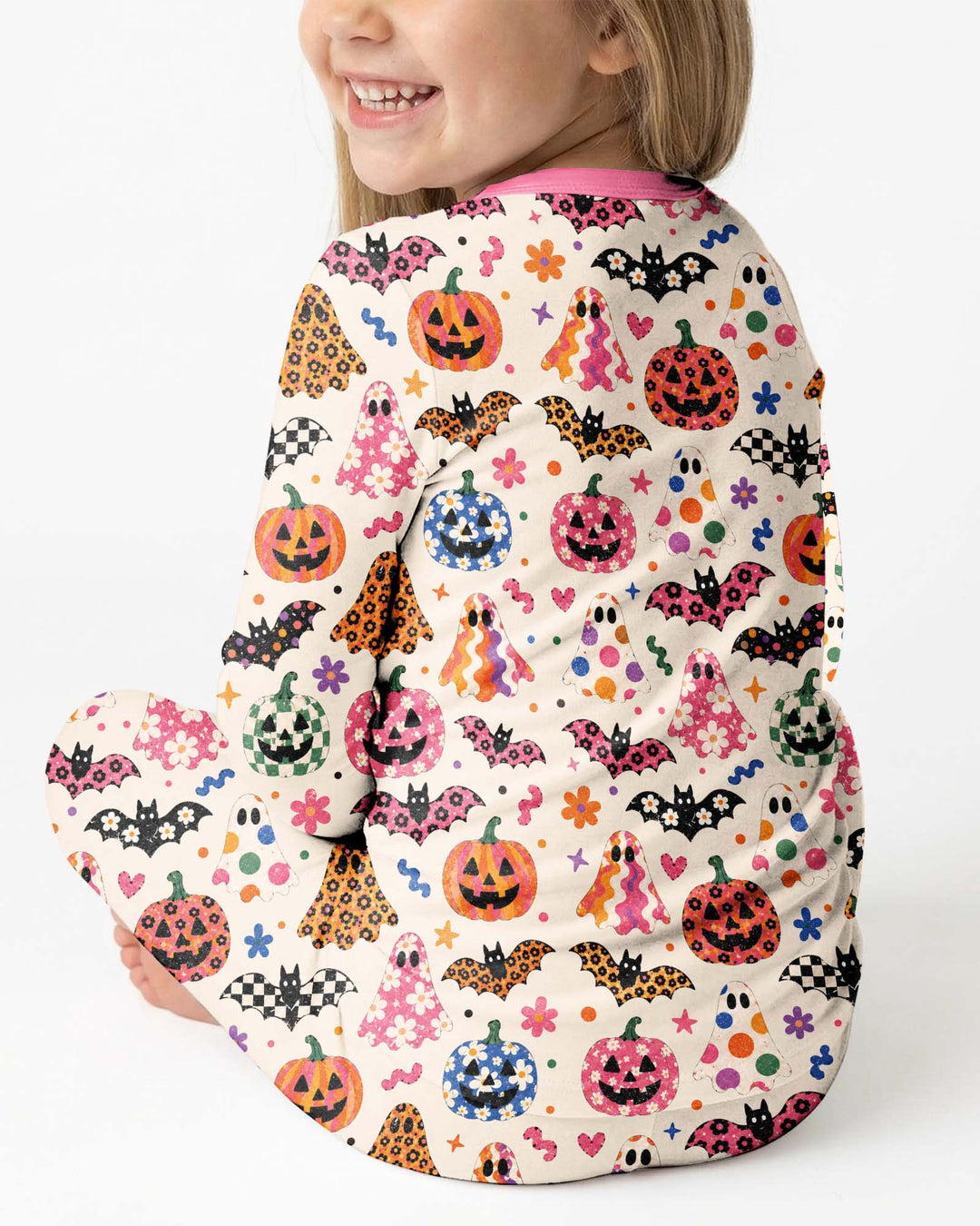 Funky Retro Ghosts Bamboo Two Piece Long Sleeve Pajama Set