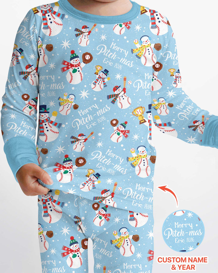 Custom Baseball Christmas Bamboo Two Piece Long Sleeve Pajama Set