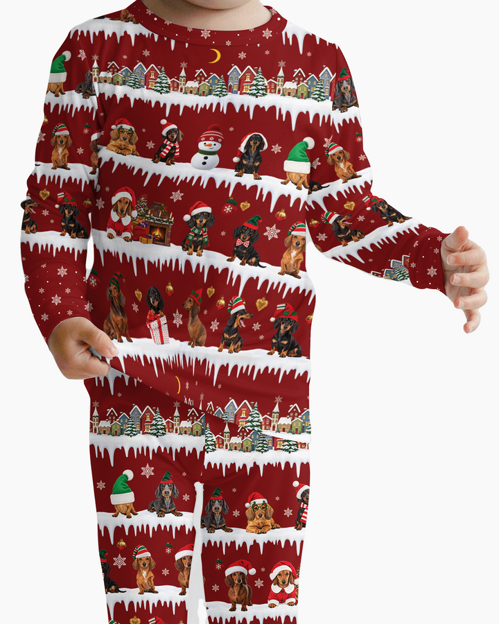 Dachshund Through The Snow Bamboo Two Piece Long Sleeve Pajama Set