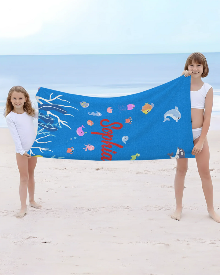 Personalised Fruits Palm Tree Marine Animals Bamboo Beach Towel