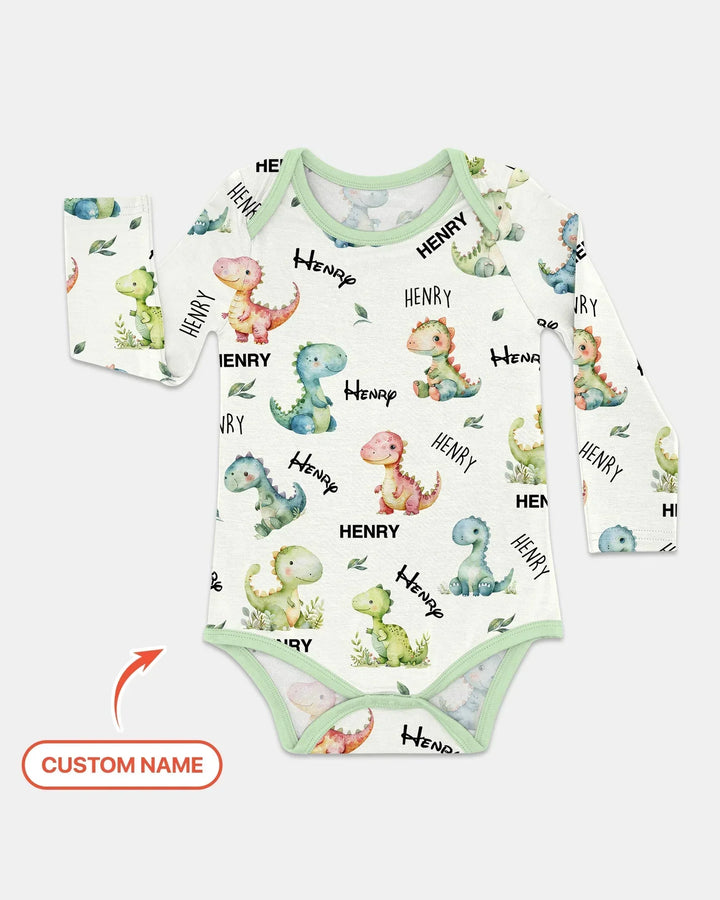 Dinosaur Custom Name Bamboo Bodysuit