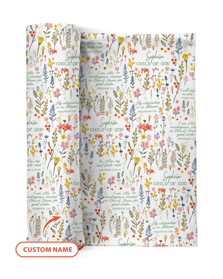 Custom Name Child of God Flower Garden swaddle blanket