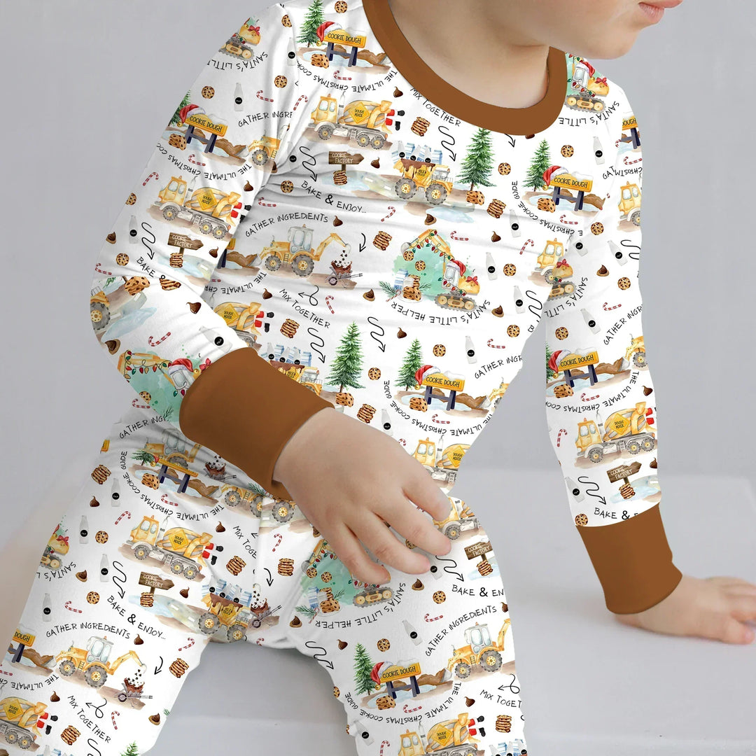 Construction Christmas Cookie Bamboo Two Piece Long Sleeve Pajama Set