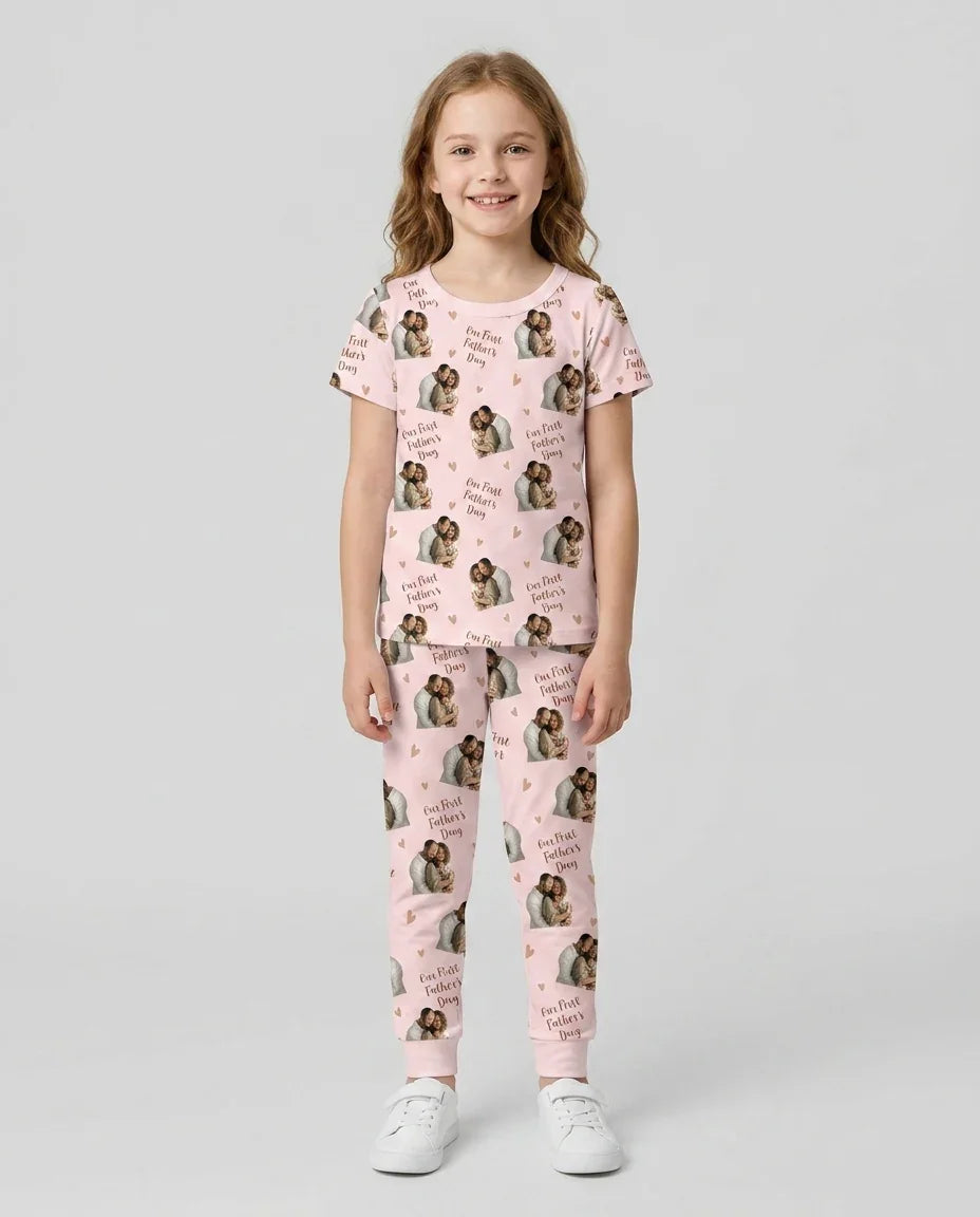 Custom Photo Our First as Parents Bamboo Two Piece Short Sleeve Pajama Set