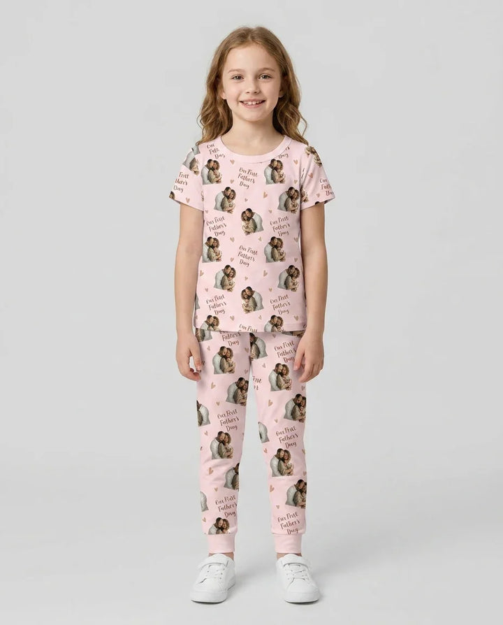Custom Photo Our First as Parents Bamboo Two Piece Short Sleeve Pajama Set