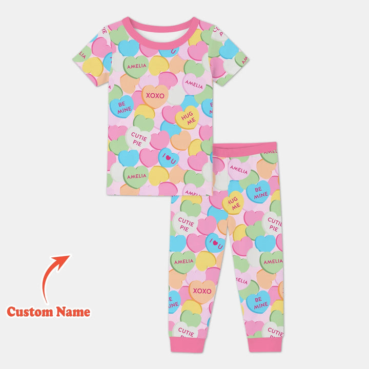 Valentine Candy Crush Family Matching Bamboo Two Piece Short Sleeve Pajama Set