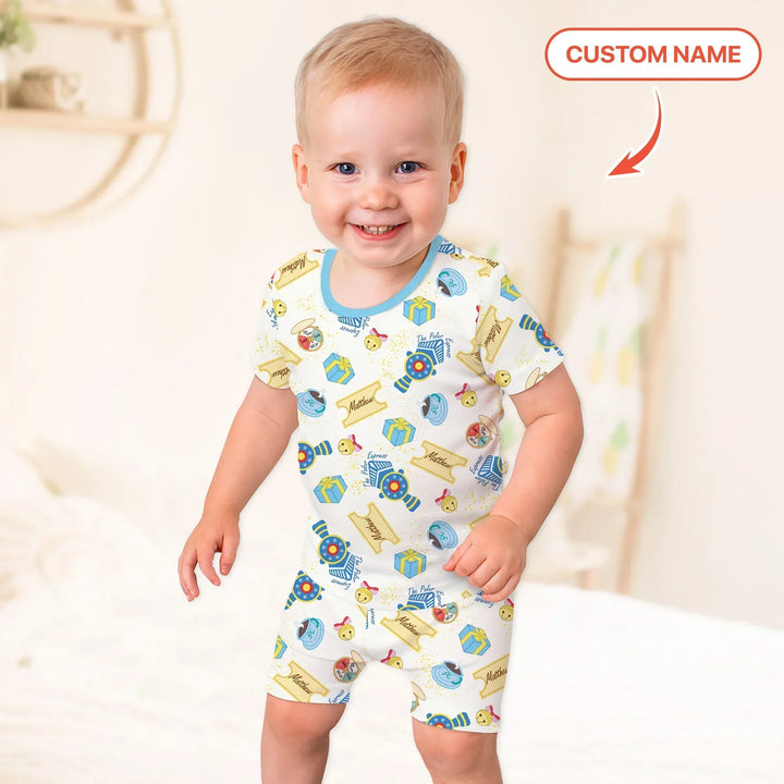 Express Train Christmas Bamboo Two Piece Short Sleeve Shorts Pajama Set